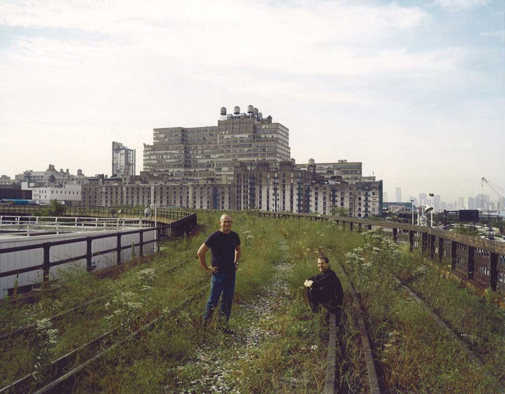Joshua David (left) and Robert Hammond in the West Side Rail Yards, ca2000. Photo: Joel Sternfeld